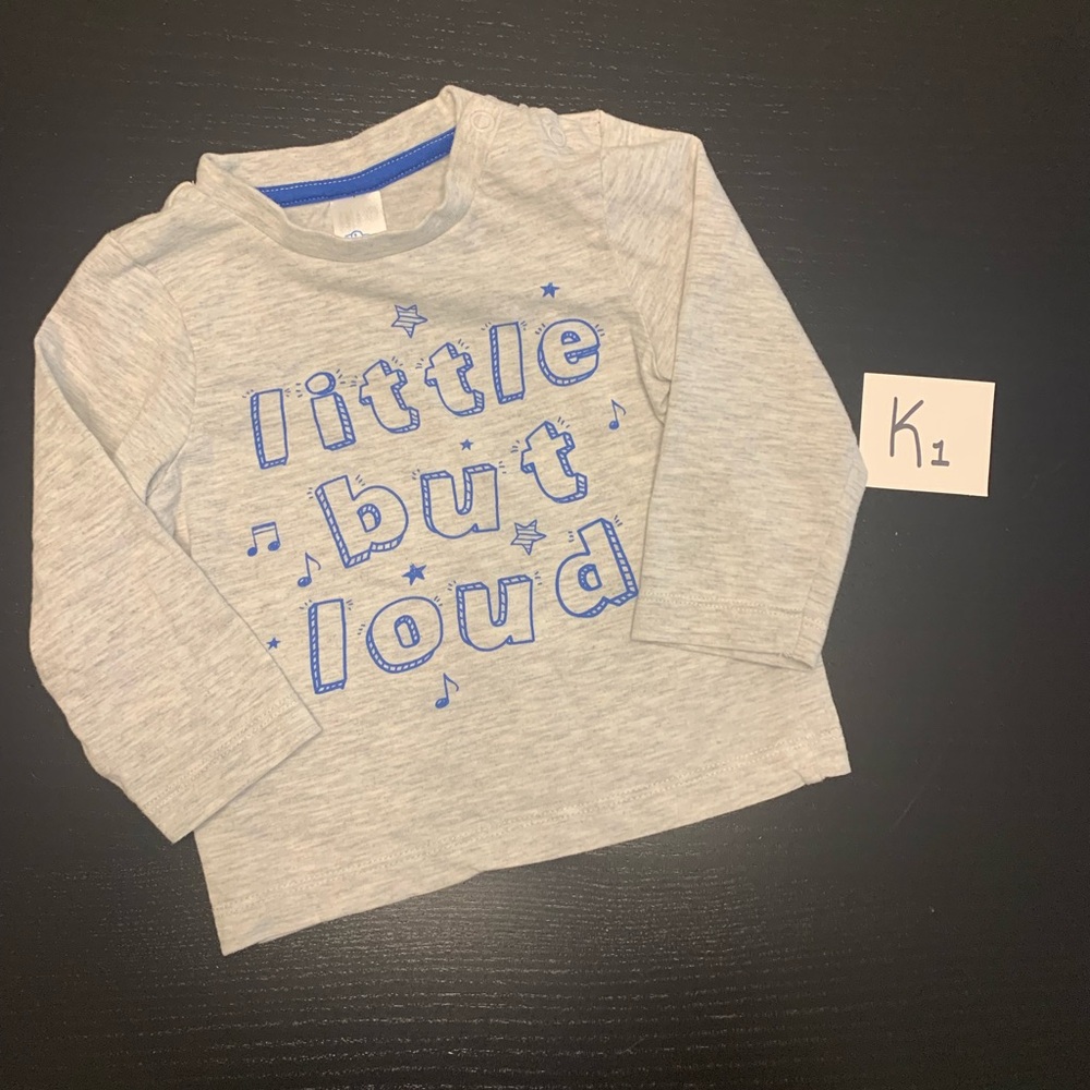 ⭐️2/$5.00⭐️ Boys 9-12m (80cm) Grey Long Sleeve Shirt with Little But Loud Print
